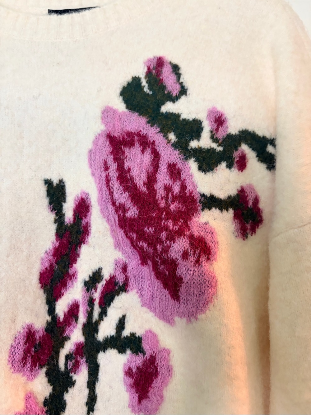 Ted Baker Cream Crewneck Sweater with Pink and Purple Floral Intarsia - Picture 2 of 10